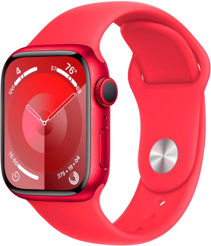 Apple Watch Series 9, 45 мм, корпус из алюминия цвета «(PRODUCT)RED», спортивный ремешок, размер S/M