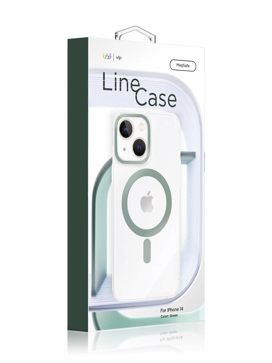 Чехол защитный "vlp" Line case с MagSafe для iPhone 14, зеленый