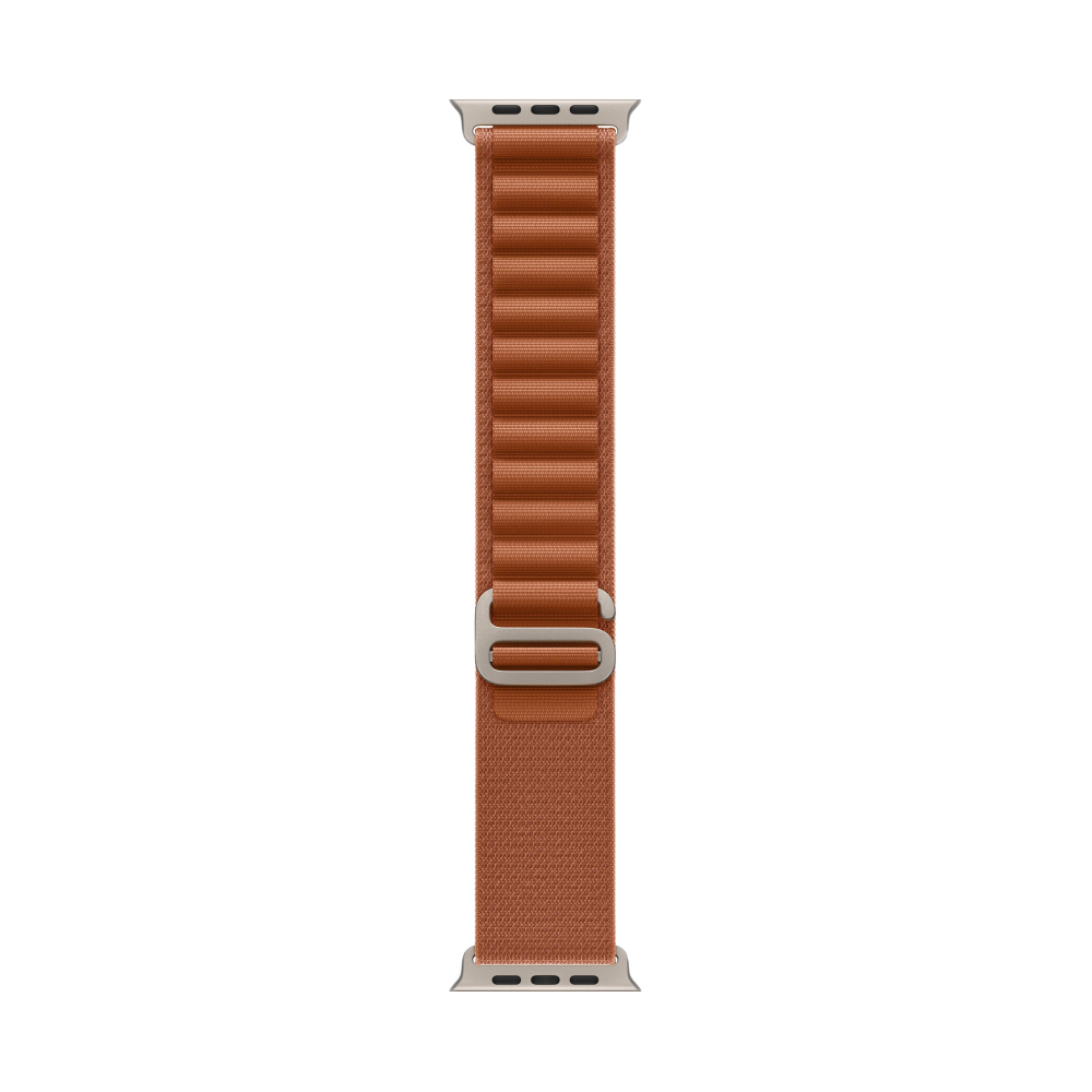 На фото изображено Apple Watch Ultra 3 GPS + Cellular, 49 мм, корпус из натурального титана, ремешок Alpine, цвет терракотовый, L