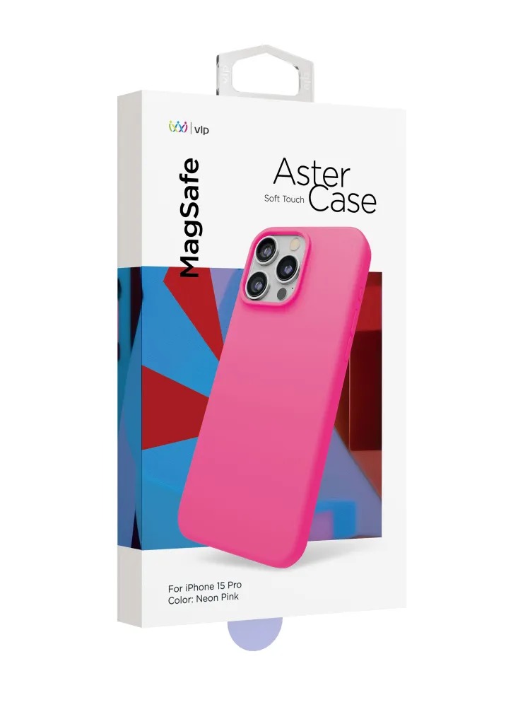 Чехол защитный VLP Aster Case с MagSafe для iPhone 15 Pro, неоновый розовый