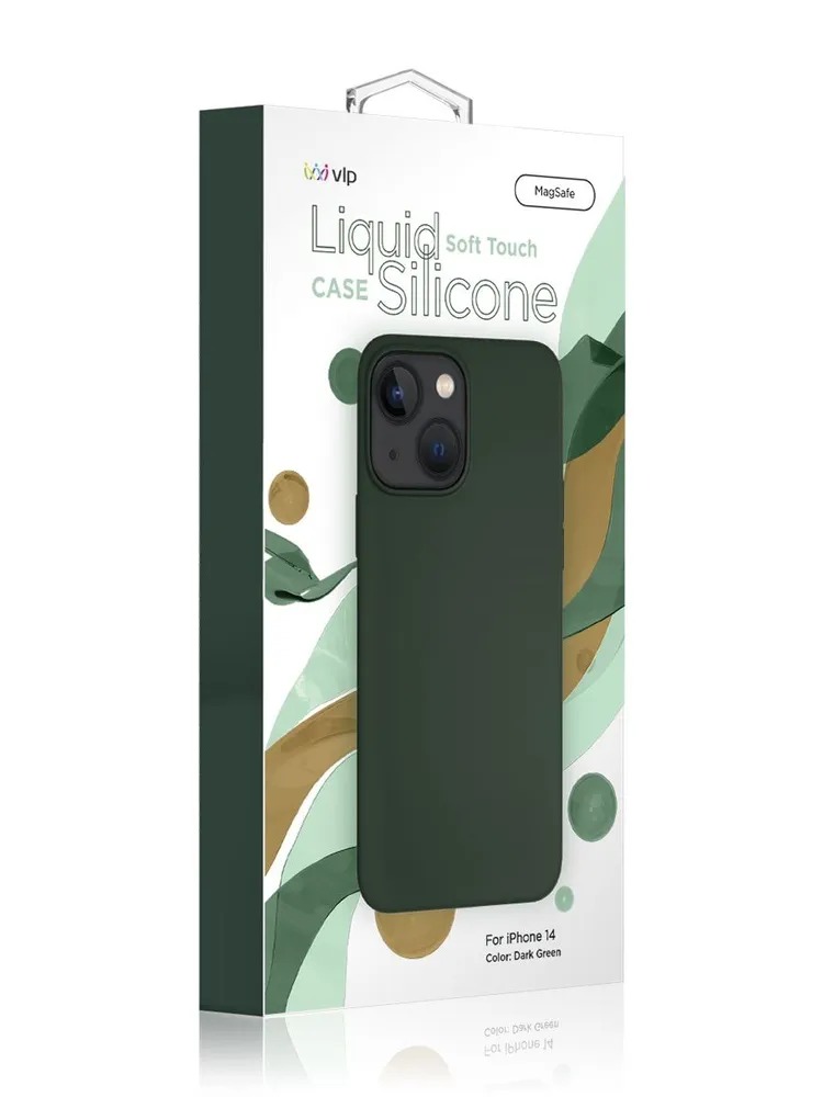 Чехол защитный "vlp" Silicone case с MagSafe для iPhone 14, темно-зеленый