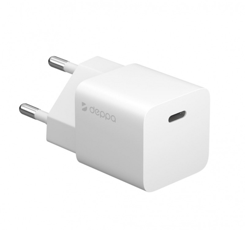 СЗУ USB-C Deppa, Power Delivery, GaN, 20Вт, белый