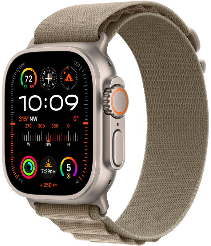 Apple Watch Ultra 2 GPS + Cellular, 49 мм, корпус из титана, ремешок Alpine цвет оливковый, L