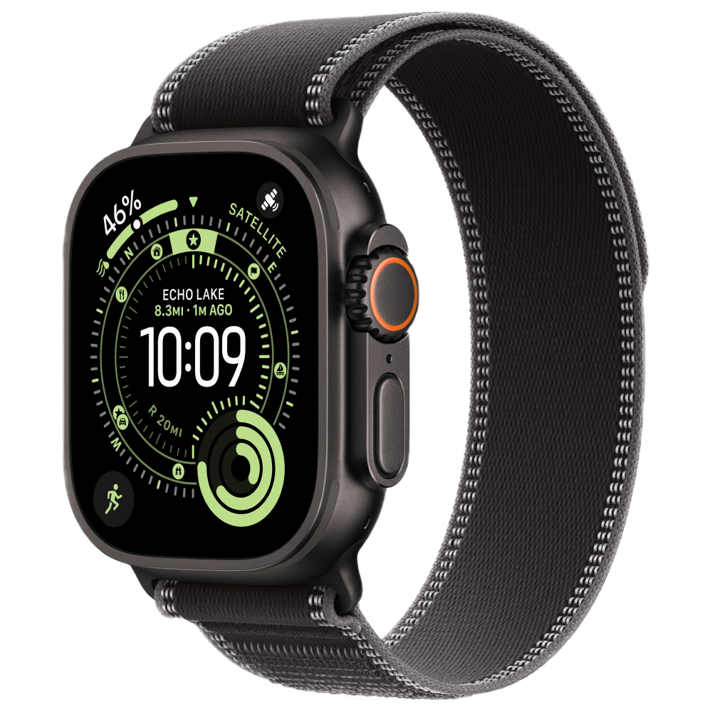 Фото Apple Watch Ultra 3 GPS + Cellular, 49 мм, корпус из чёрного титана, ремешок Trail, цвет чёрный, M/L Фото Apple Watch Ultra 3 GPS + Cellular, 49 мм, корпус из чёрного титана, ремешок Trail, цвет чёрный, M/L
