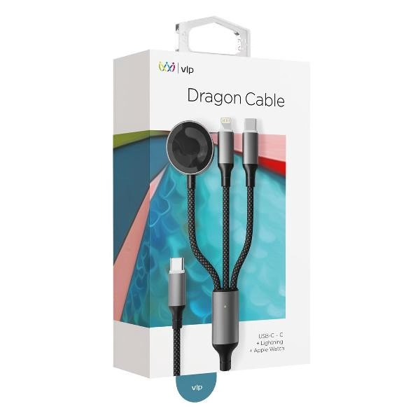 Дата-кабель "vlp" Dragon Cable 3 in 1 USB С - USB-C+Lightning+Watch, 1.2м, серый космос