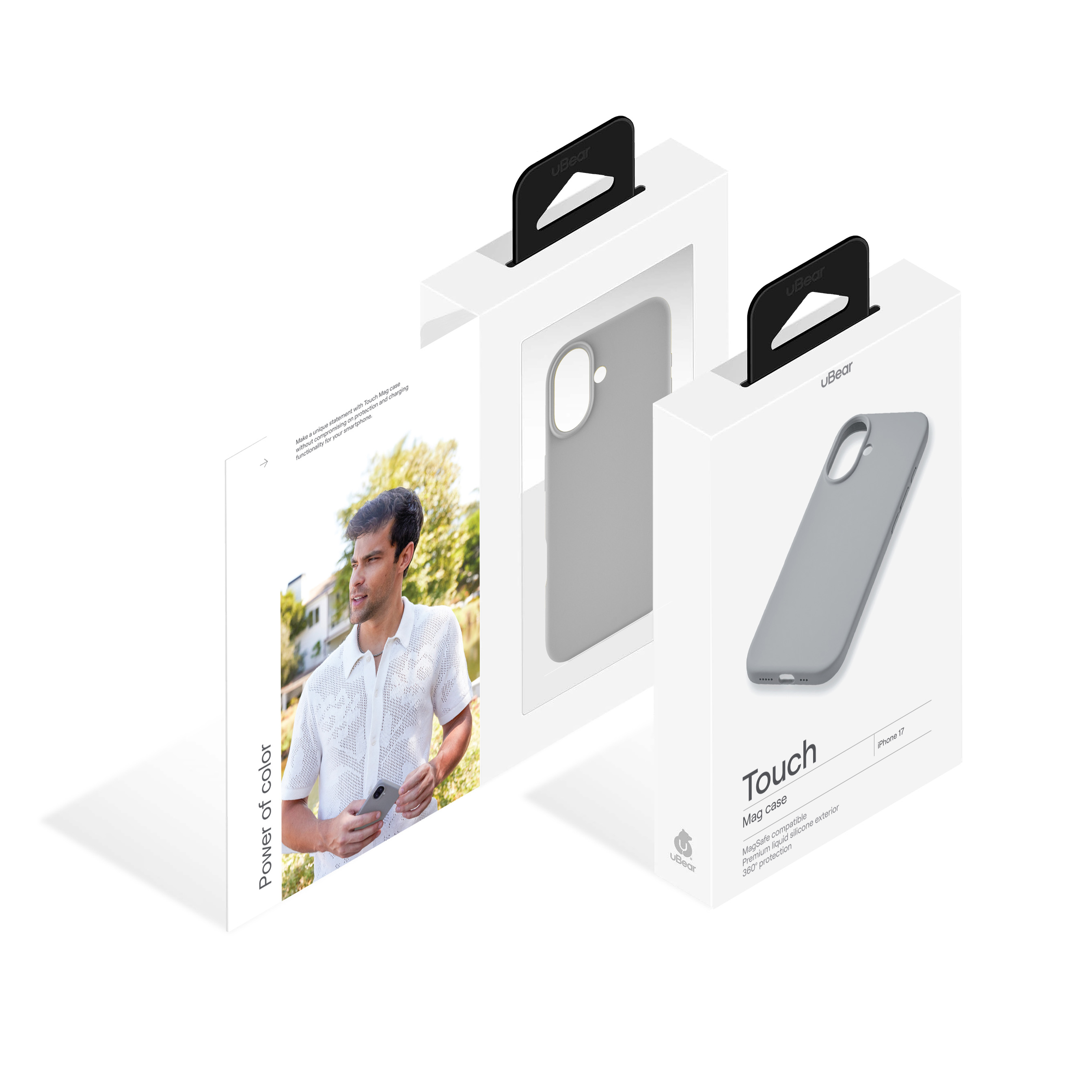 На фото изображено Чехол защитный uBear Touch Mag Case для iPhone 17 MagSafe, светло-серый