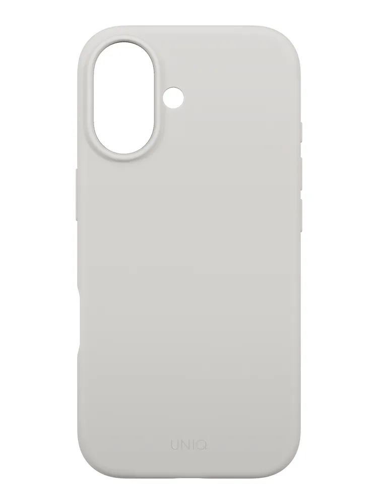 На фото изображено Чехол Uniq Lino MagSafe для iPhone 17, серый