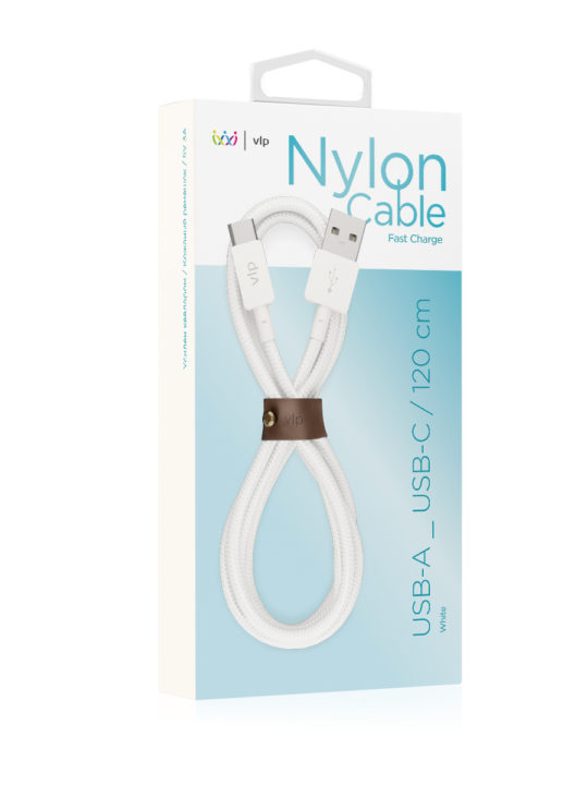 Дата-кабель "vlp" Nylon Cable USB A - USB C, 1.2м, белый