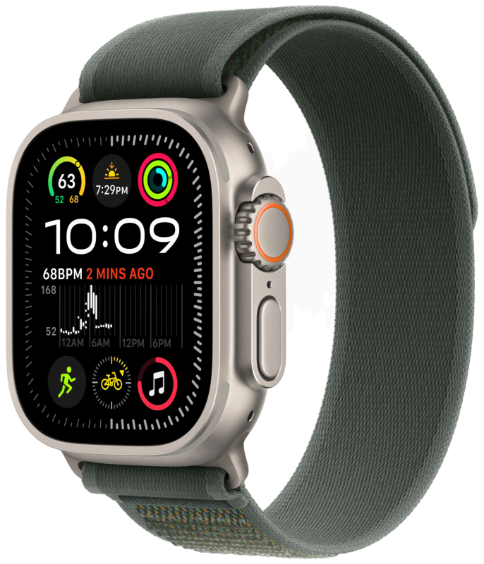 Apple Watch Ultra 2 GPS + Cellular, 49 мм, корпус из бежевого титана, ремешок Trail зелёного цвета, размер M/L