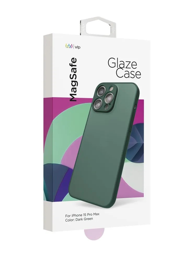 Чехол защитный "vlp" Glaze Case с MagSafe для iPhone 15 ProMax, темно-зеленый