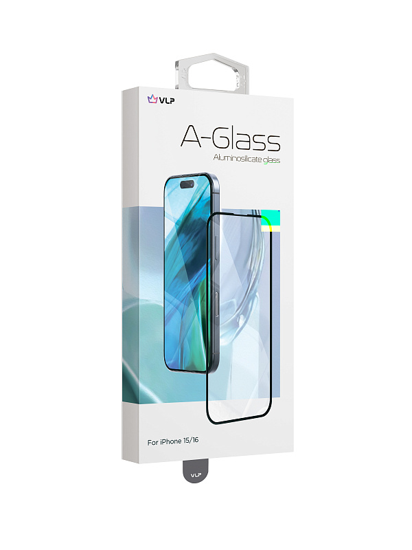 Стекло защитное 2,5D "vlp" A-Glass для iPhone 15/16 с черной рамкой