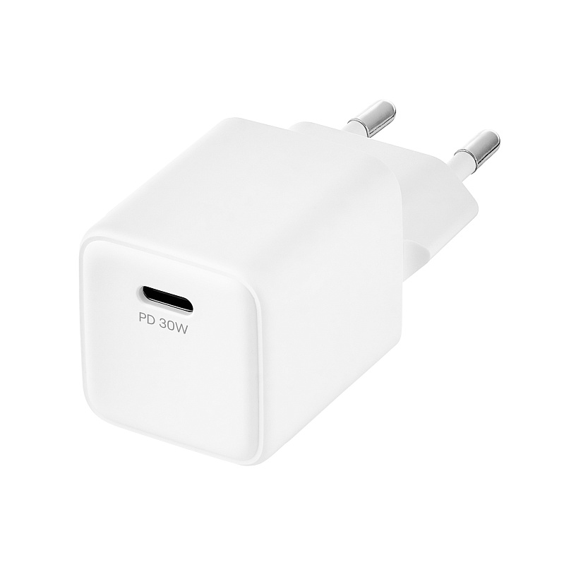 Cетевое зарядное устройство uBear Bridge USB-C, 30 Вт, GaN + Super Fast Charging, белый