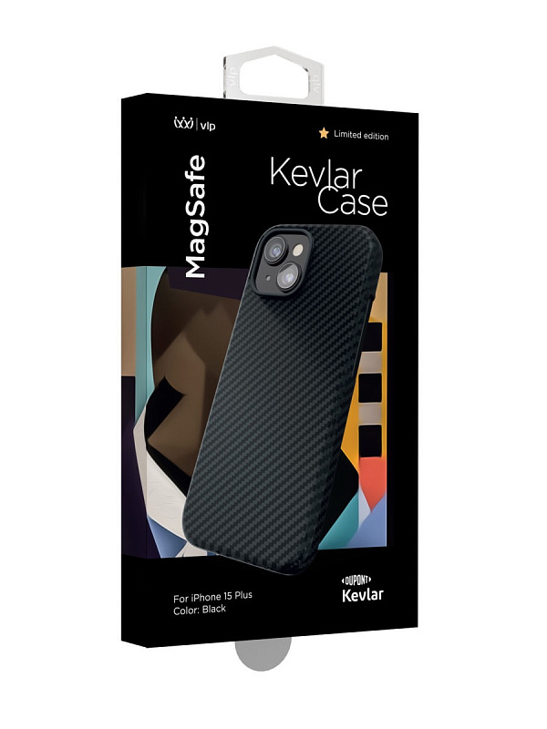 Чехол защитный VLP Kevlar Case с MagSafe для iPhone 15 Plus, черный