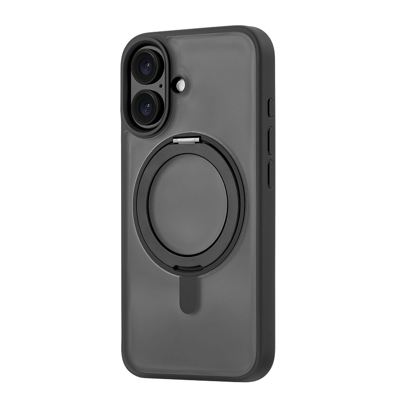 Чехол защитный uBear Clip 360 Mag Case для iPhone 16, MagSafe совместимый, с вращающейся магнитной подставкой, силк-тач, черный