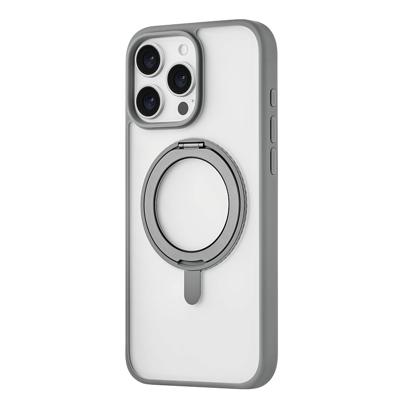 Чехол защитный uBear Clip 360 Mag Case для iPhone 16 Pro Max, MagSafe совместимый, с вращающейся магнитной подставкой, силк-тач, серый