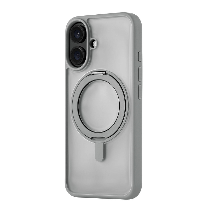 Чехол защитный uBear Clip 360 Mag Case для iPhone 16, MagSafe совместимый, с вращающейся магнитной подставкой, силк-тач, серый