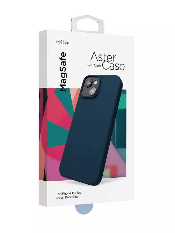 Чехол защитный VLP Aster Case с MagSafe для iPhone 14Plus/15Plus, темно-синий