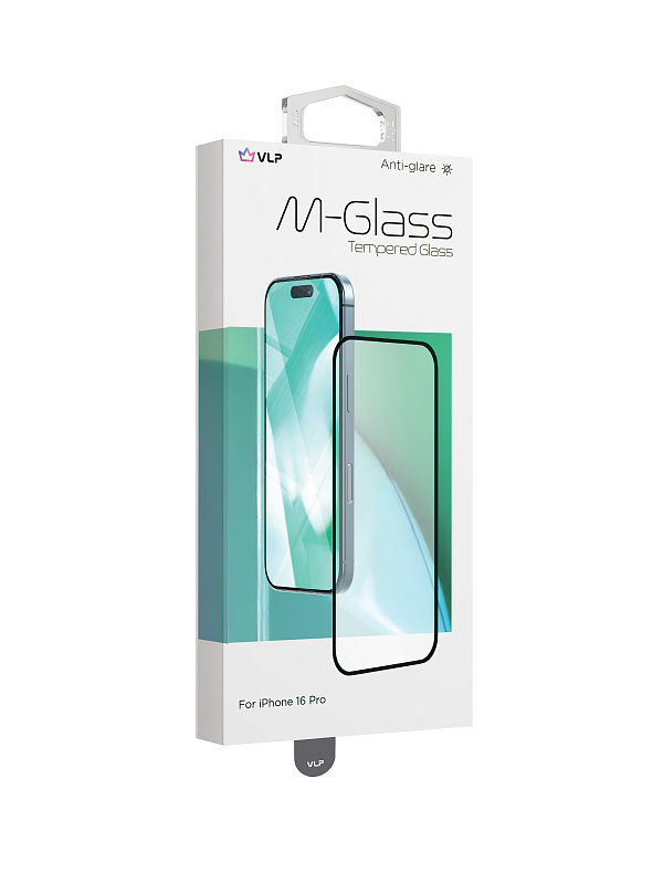 Стекло защитное 2,5D "vlp" M-Glass для iPhone 16 Pro с черной рамкой