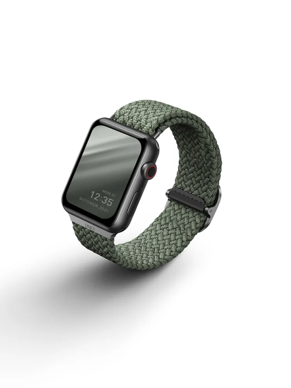 Фото Ремешок текстильный плетёный Uniq для Apple Watch 38/40/41/42, зелёный Фото Ремешок текстильный плетёный Uniq для Apple Watch 38/40/41/42, зелёный