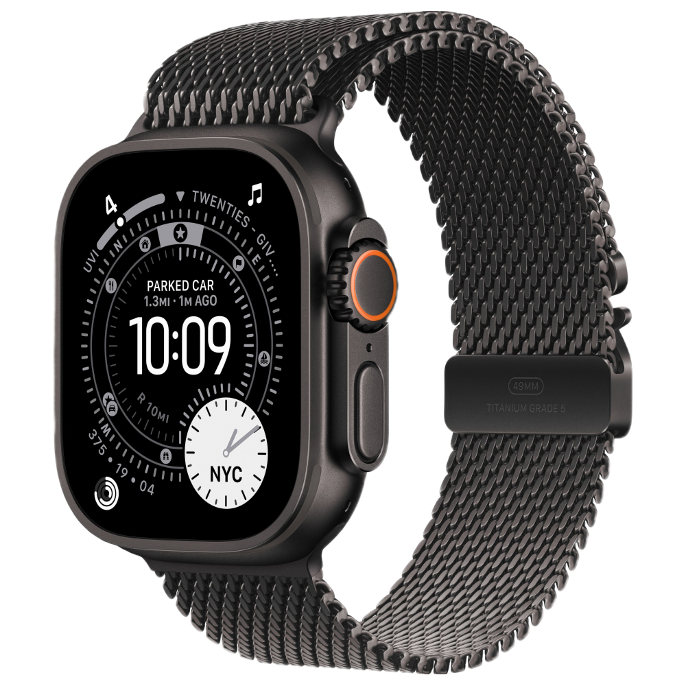 Фото Apple Watch Ultra 3 GPS + Cellular, 49 мм, корпус из черного титана, ремешок Milanese черного цвета, размер S Фото Apple Watch Ultra 3 GPS + Cellular, 49 мм, корпус из черного титана, ремешок Milanese черного цвета, размер S