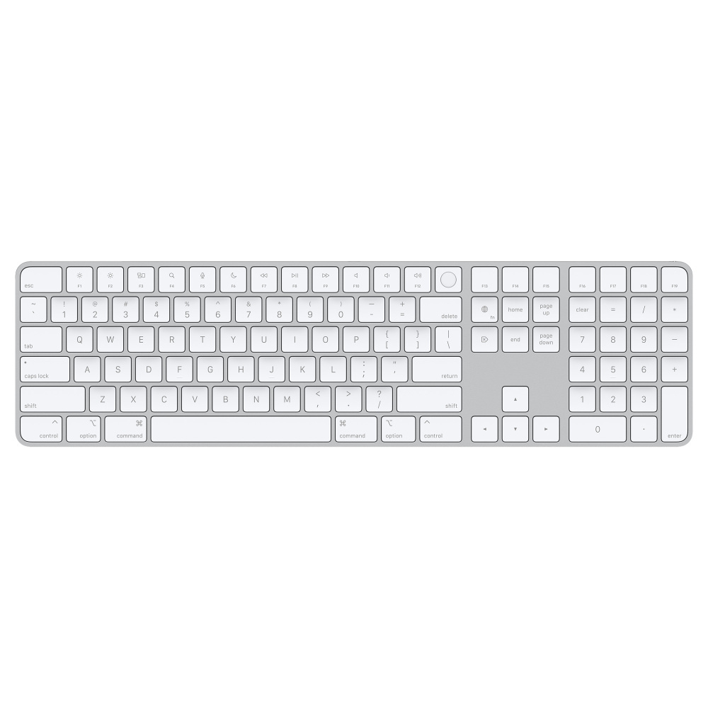 Фото Клавиатура Apple Magic Keyboard с Touch ID и цифровой панелью для Mac, белый На фото изображено Клавиатура Apple Magic Keyboard с Touch ID и цифровой панелью для Mac, белый