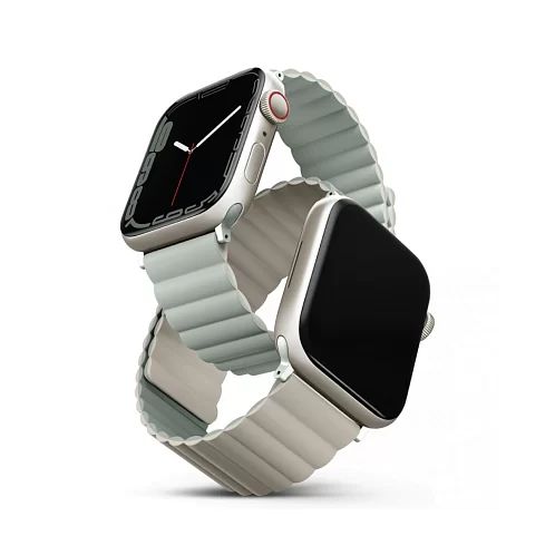 Фото Ремешок силиконовый двусторонний Uniq для Apple Watch (44,45,46,49 мм), шалфей-бежевый Фото Ремешок силиконовый двусторонний Uniq для Apple Watch (44,45,46,49 мм), шалфей-бежевый