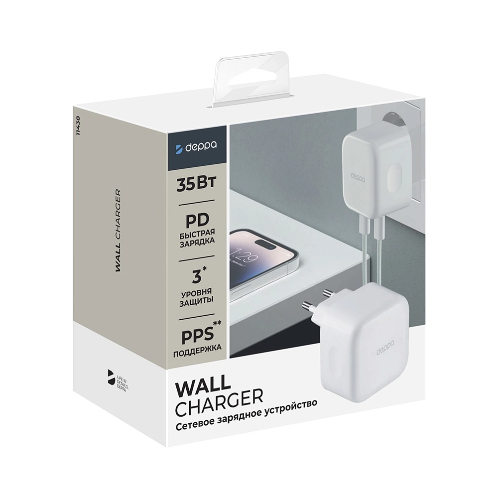 Фото Сетевое зарядное устройство Deppa Wall Charger 2xUSB-C, белый На фото изображено Сетевое зарядное устройство Deppa Wall Charger 2xUSB-C, белый